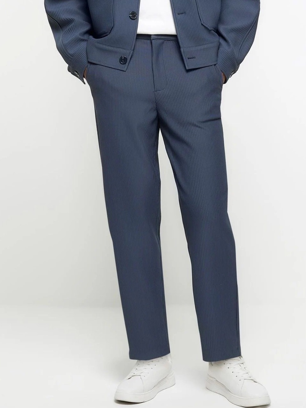 River Island Navy Blue Plisse Pants